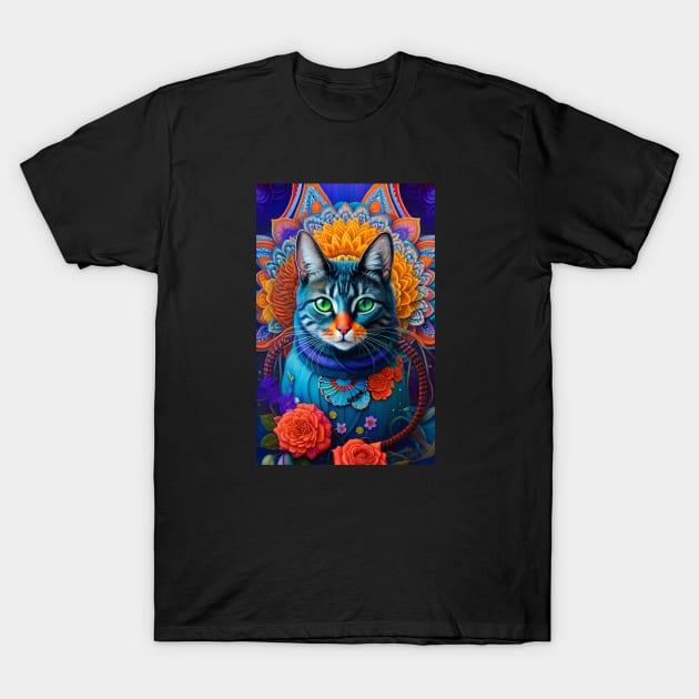 Mandala flower Cat T-Shirt by JULCI